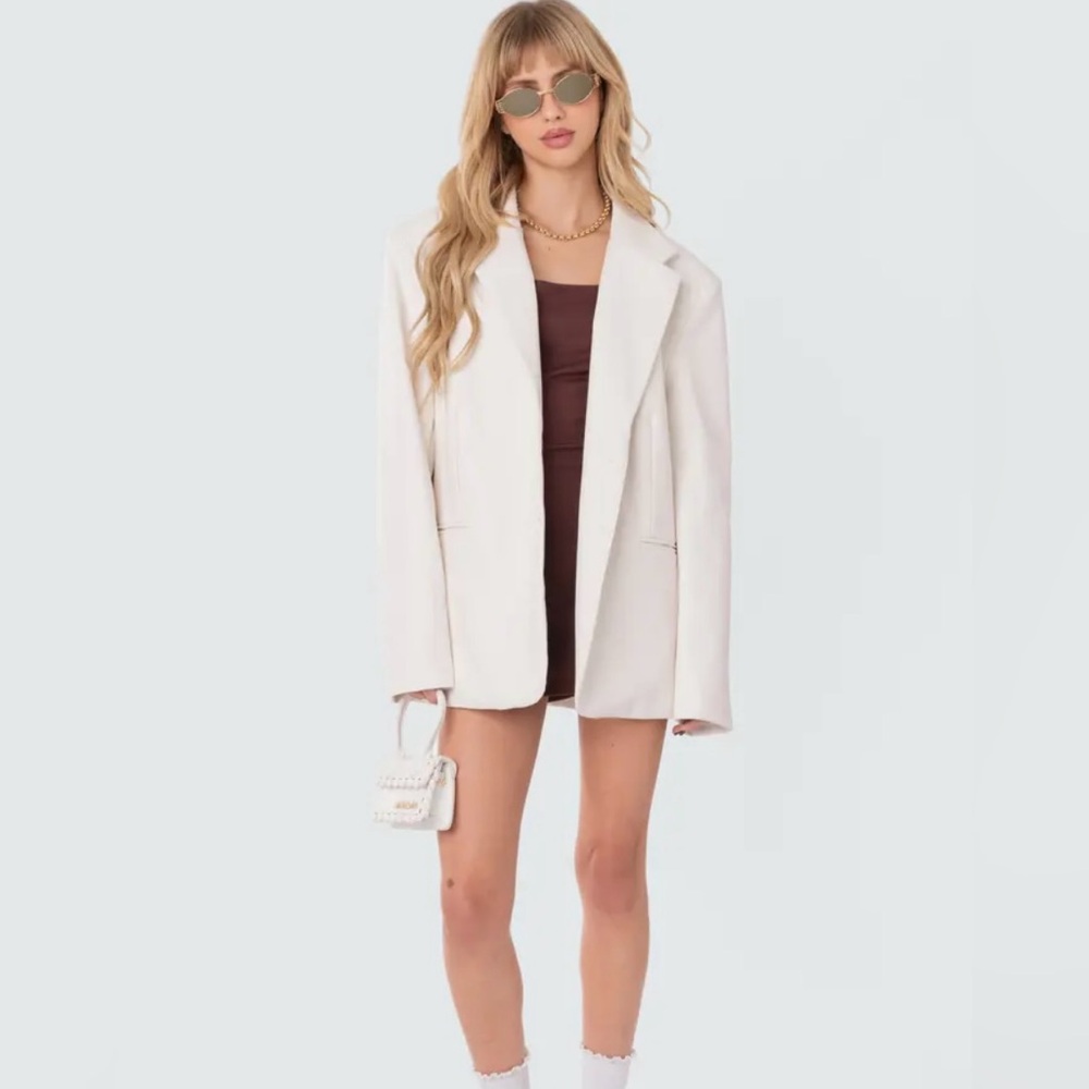 Edikted Anna Oversized Faux Leather Blazer xs